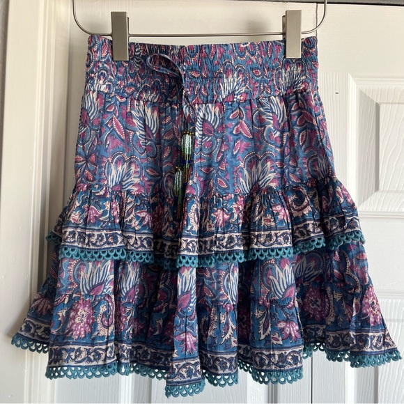 Bell by Alicia Bell Dresses & Skirts - NWOT BELL by Alicia Bell Becca Ruffled Mini Cotton Silk Block Print Boho Skirt